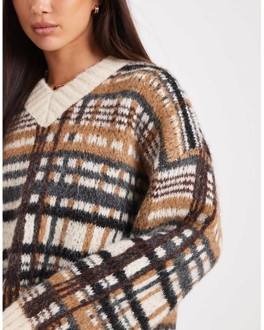 ASOS Gray Brushed Check High V Jumper