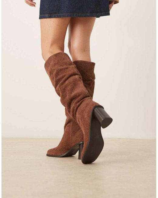 ASOS Natural Carolina Leather Slouchy Heeled Knee Boots