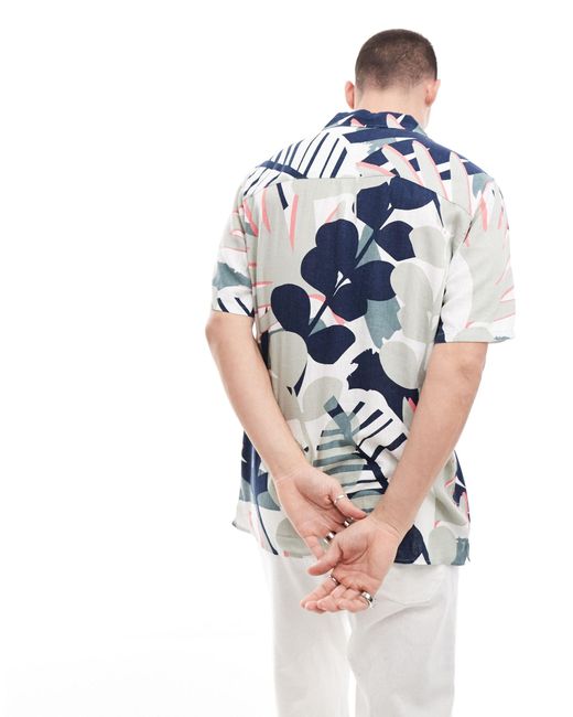 Only & Sons – hemd aus leinenmix mit normalem schnitt und abstraktem palmenmuster in Blue für Herren