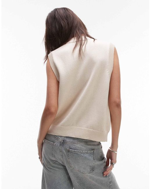 TOPSHOP White Knitted Open Stitch Button Down Tank Top