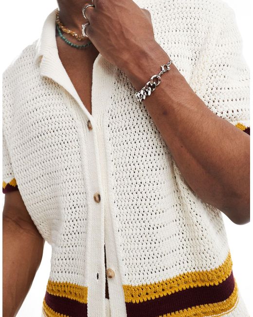 Reclaimed (vintage) White Crochet Knitted Shirt for men