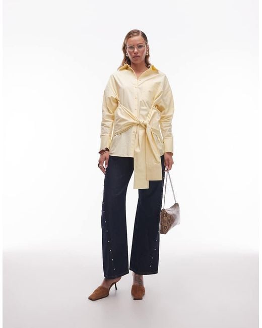 ASOS Natural Poplin Wrap Tie Waist Shirt