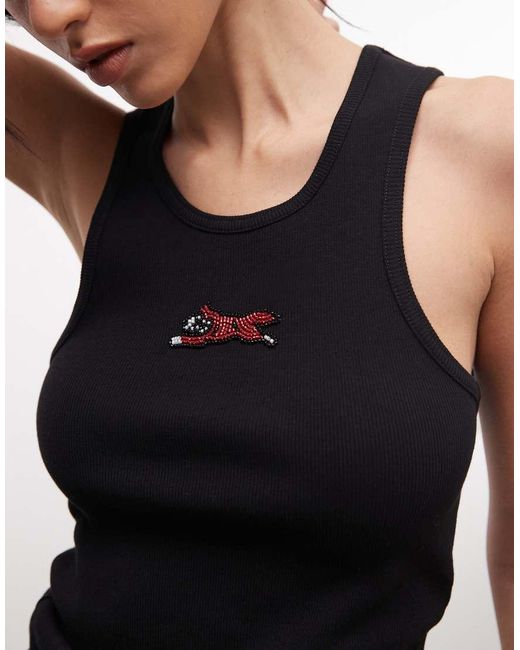 ICECREAM Black Beaded Running Dog Logo Rib Vest