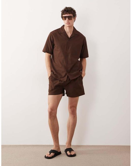 Free Society Brown Linen Blend Short Sleeve Shirt for men