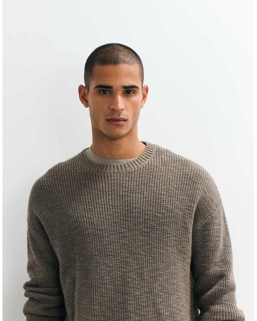 Weekday Gray Boxy Fit Slub Knit Jumper for men