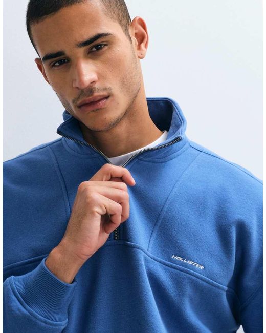 Hollister Blue 1/4 Zip Sweatshirt for men