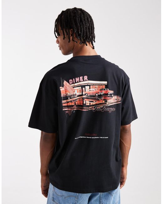 Only & Sons Black Relaxed Fit T-shirt With Diner Graphic Print for men