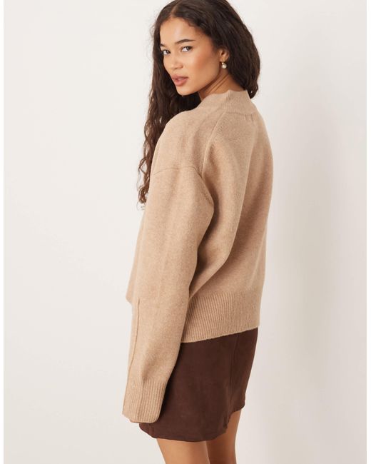 ASOS Brown Boxy V Neck Jumper With Side Split Detail