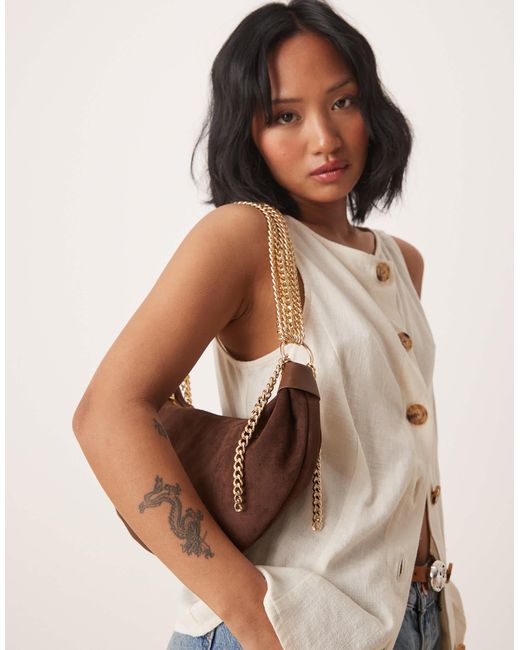 ASOS Blue Faux Suede Statement Chain Scoop Shoulder Bag