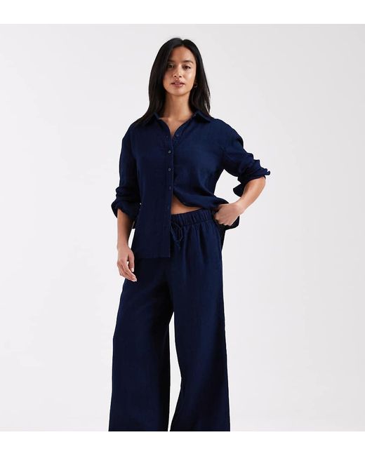 Only Petite Blue Wide Leg Seersucker Trouser Co-ord