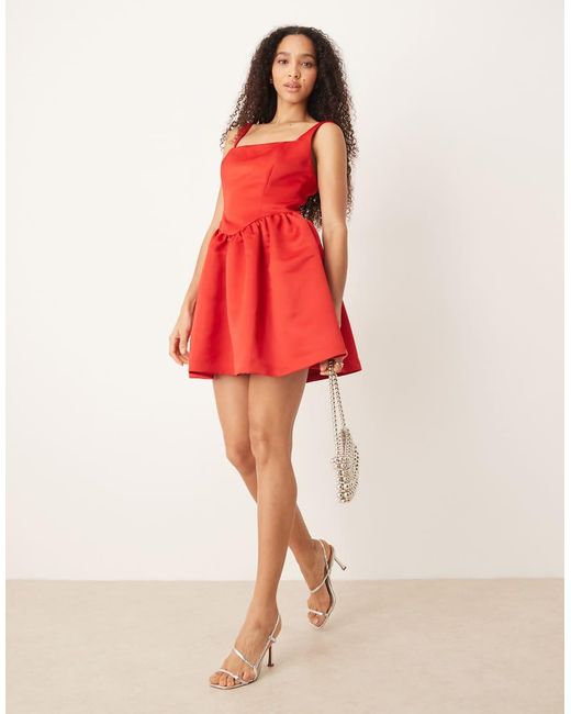 Gina Tricot Red Corset Style Satin Mini Dress
