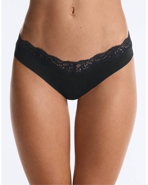 Oysho Black 3 V-Cut Lace Laser-Cut Polyamide Brazilian Briefs