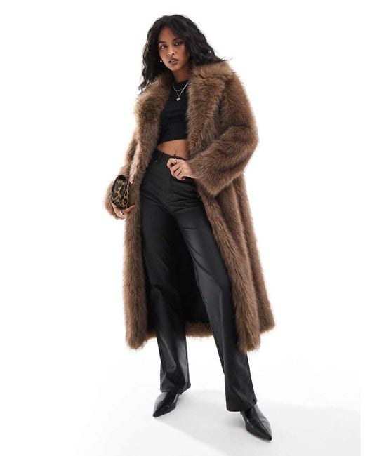 Stradivarius Black Longline Faux Fur Coat