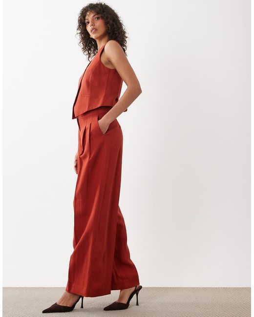 Nobody's Child Red Linen Blend Relaxed Wide Leg Trouser Co-ord