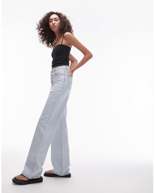 TOPSHOP White Mid Rise Loose Fit Straight Jeans