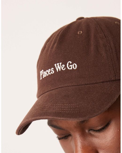 ASOS Brown Baseball Cap With Logo Graphic for men