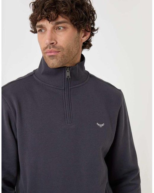 Threadbare Blue Cotton Rich Quarter Zip Sweatshirt for men