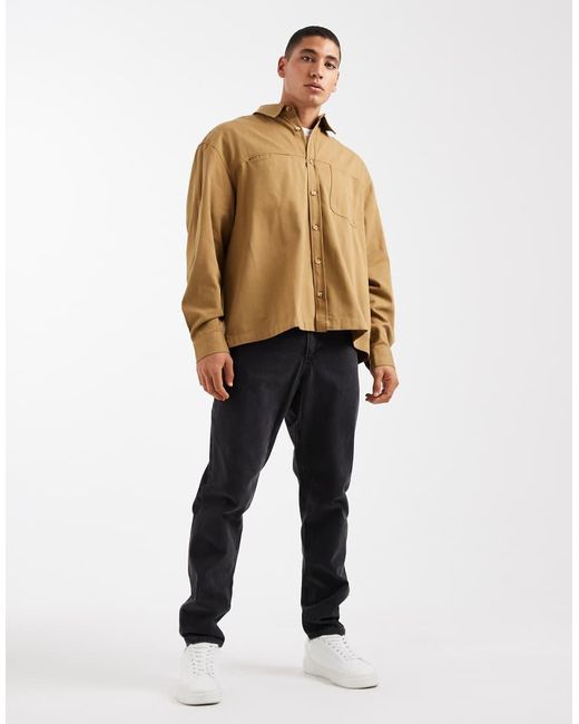 ASOS Natural Oversized Twill Shirt With Pockets for men