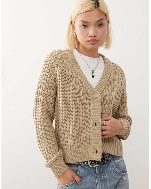 Cardigan Con Scollo A V di Noisy May in Natural
