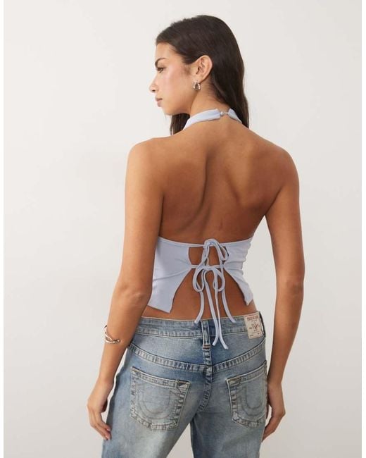Motel Blue Manya Backless Halter Neck Top With Sequin Detail