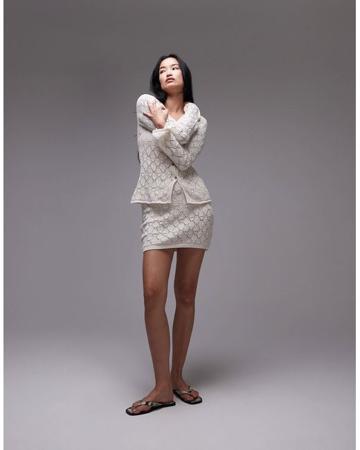 TOPSHOP Gray Knitted Stitchy Mini Skirt Co-ord