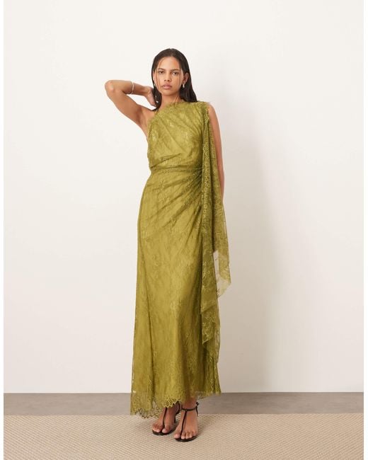 ARRANGE Backless Lace Draped Maxi Dress With Scallop in Green | Lyst