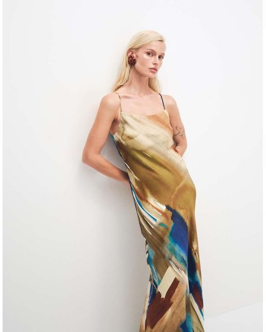 TOPSHOP Blue Satin Low Scoop Floor Length Slip Dress