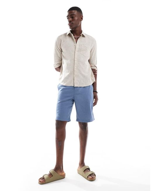 Threadbare Linnenrijke Chinoshort in het Blue voor heren