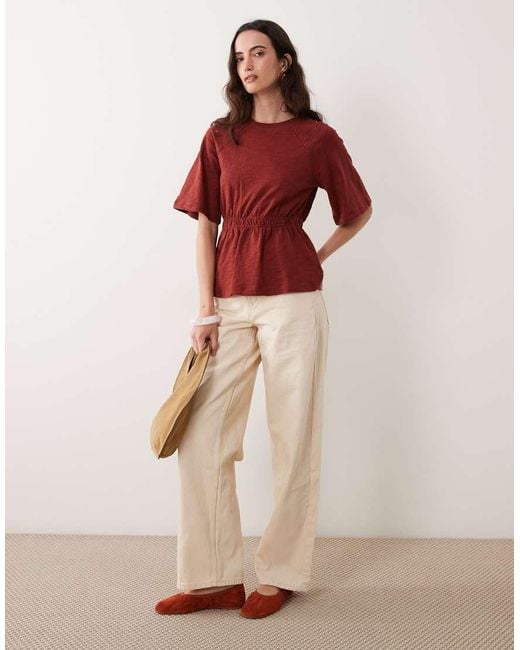 ASOS Red Oversized Short Sleeve With Cinched Waist Top