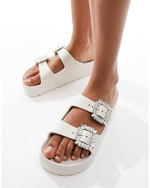 SIMMI White Simmi London Meilani Buckle Chunky Flat Sandals
