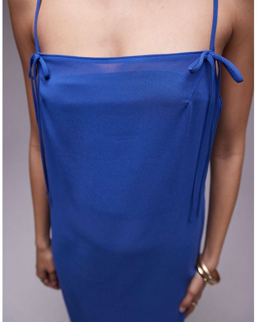 TOPSHOP Blue Sheer Midi Dress With Bow Detail