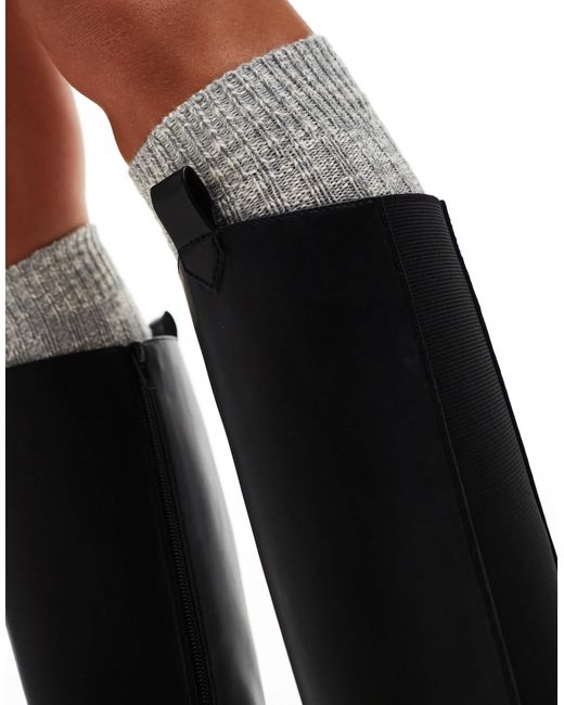 Public Desire Black Bryant Pull On Knee Boots