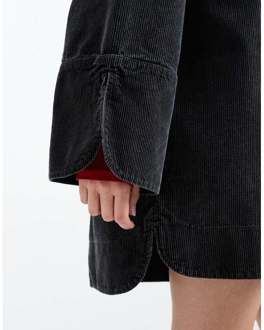ASOS Blue Cord Mini Shirt Dress With Wide Cuffs And Oversized Pockets