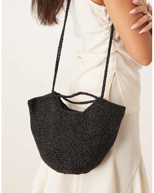 Borsa Nera A Tracolla All'Uncinetto di Mango in Natural