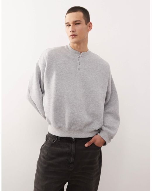 Collusion Gray Henley Boxy Sweatshirt for men