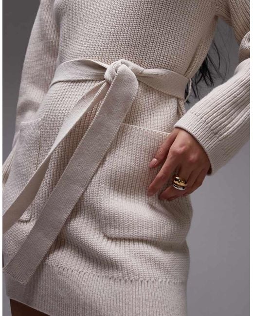 Vestido Corto Color Crema Con Lazada En La Cintura De Punto Acanalado De Mezcla De Algodón Y Lana De -Neutro & Other Stories de color Brown
