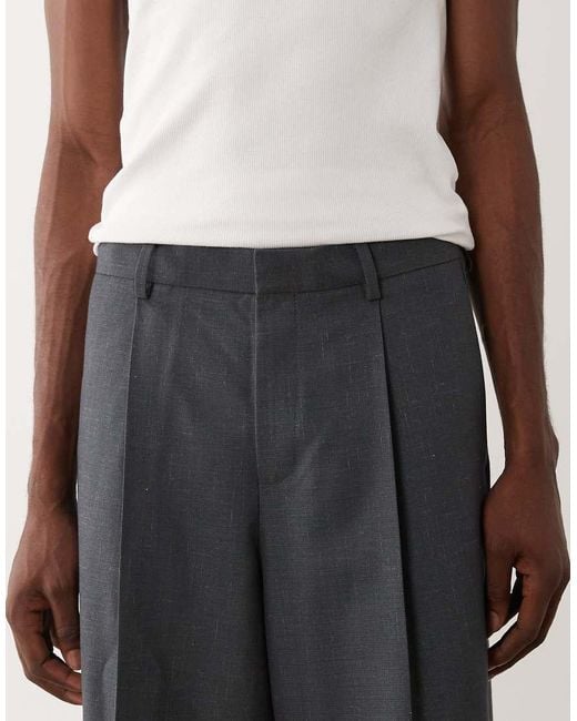 ASOS Blue Tailored Pleated Denim Look Oversized Bermuda Shorts for men