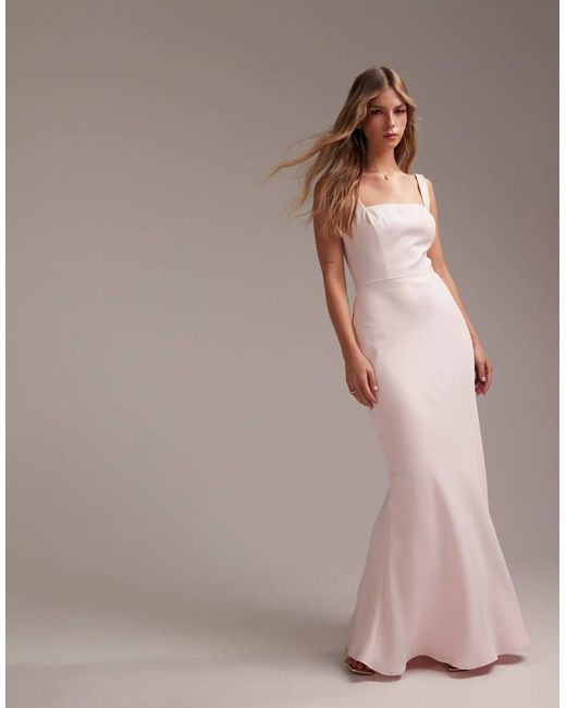 pink bridesmaid dresses asos Satin Square Neck Maxi Dress in Crafted from lightweight polyester