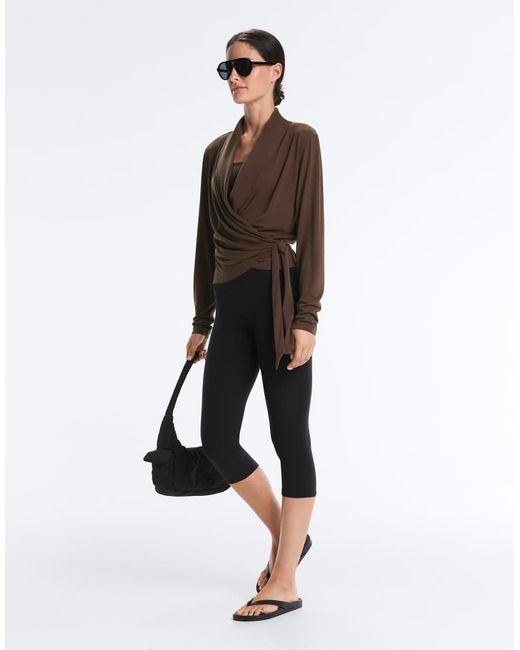 Oysho Brown Modal Blend Crossover T-Shirt