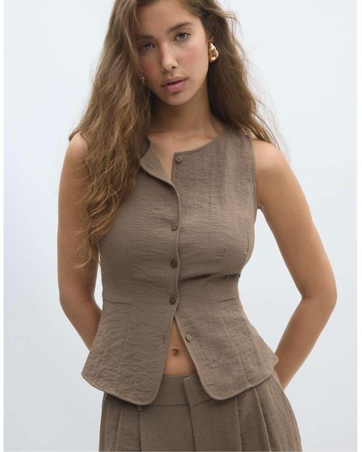 Stradivarius Green Sleeveless Buttoned Top