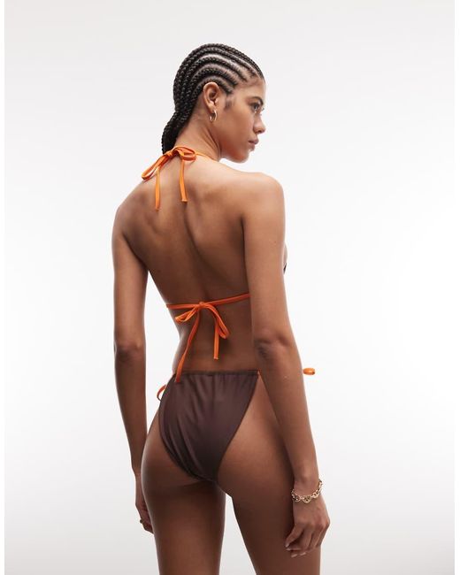 Collusion Brown Embroidered Starfish Triangle Bikini Top