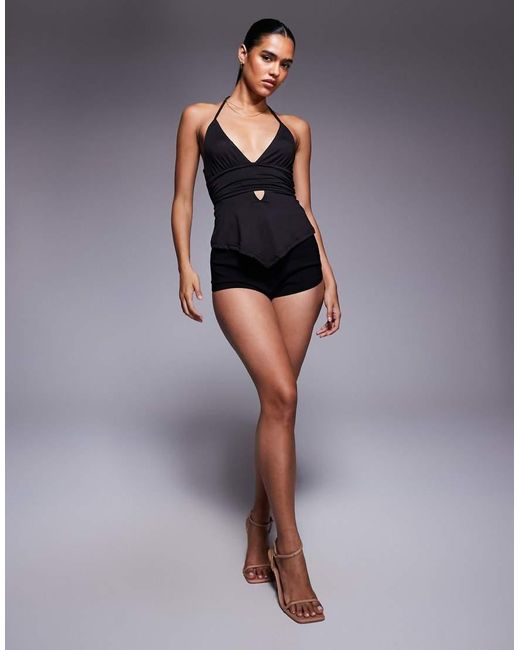 Princess Polly Black Averee Plunge Wrap Around Detail Top