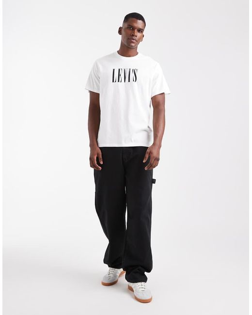 Levi's White Distressed Serif Logo Relaxed Fit T-shirt for men