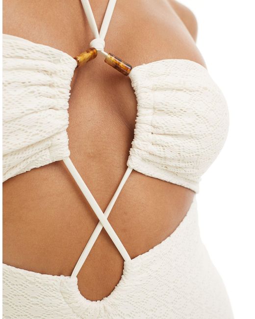 New Look White Crochet Halter Swimsuit