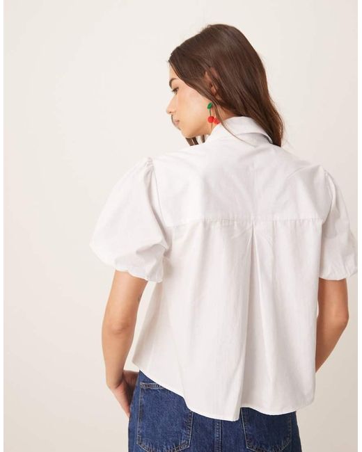 ASOS Blue Tie Front Puff Sleeve Blouse
