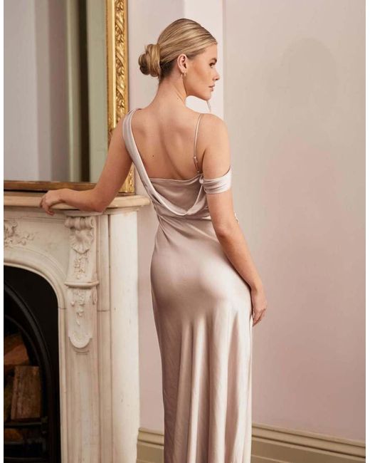 Six Stories Natural Asymmetrical Satin Bridesmaid Dress