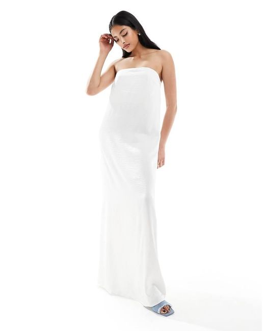 Vero Moda White Textured Satin Bandeau Maxi Dress