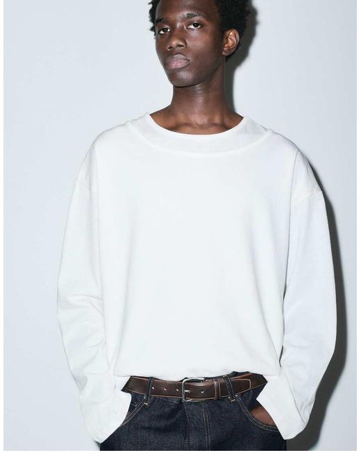 Pull&Bear Metallic Leather Effect Belt With Stitching for men