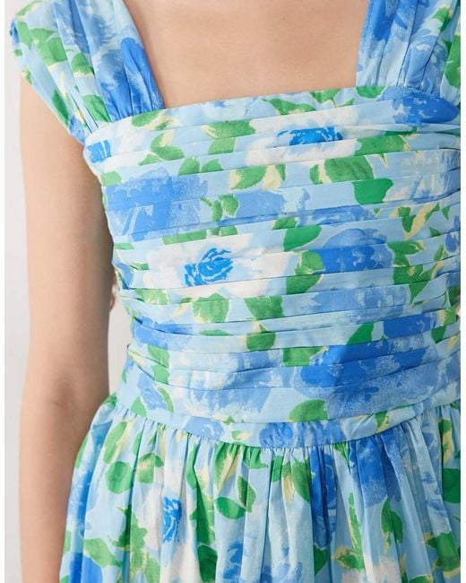 Nobody's Child Blue Mika Cotton Square Neck Sleeveless Ruched Detail Maxi Dress