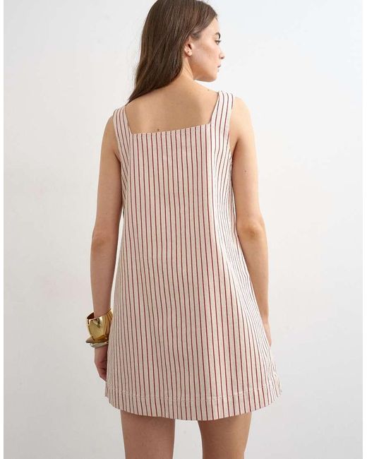 TOPSHOP Natural Denim Square Neck Pinny Dress